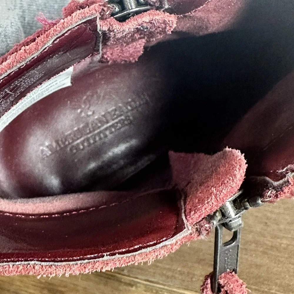 American Eagle Women Y2K Red Suede Ankle Boots Sz 9 Chunky Heel Retro